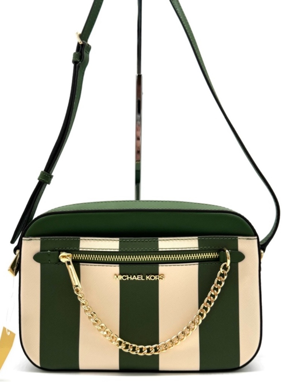 Michael Kors Large EW Zip Chain Xbody Crossbody Bag Fern Green Multi